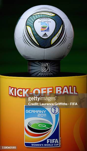The match ball during the FIFA Women's World Cup 2011 Group D match between Australia and Equatorial Guinea at the Fifa Womens World Cup Stadium on...