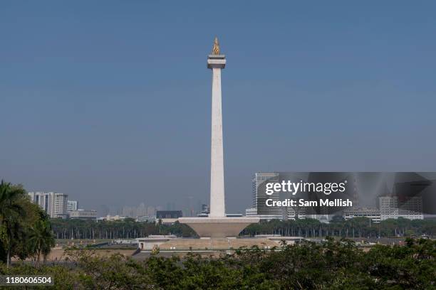 The National Monument in Merdeka Square in central Jakarta on the 22nd October 2019 in West Java in Indonesia. The national monument of the Republic...