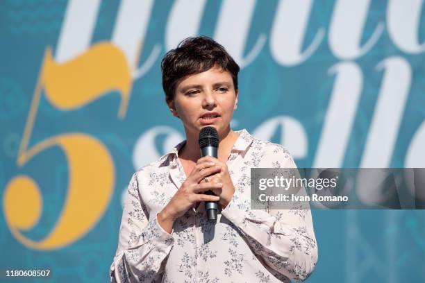 Maria Edera Spadoni Vice-president of the Chamber of Deputies on October 12, 2019 in Naples, Italy. The Movimento 5 Stelle celebrates ten years of...