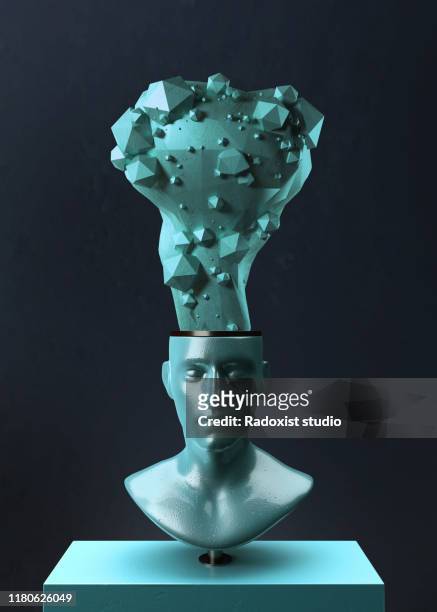 Abstract bust with polygonal foam coming out of head