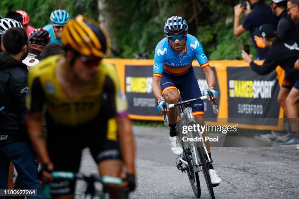 Primoz Roglic of Slovenia and Team Jumbo-Visma / Alejandro Valverde of Spain and Movistar Team / during the 113th Il Lombardia 2019 a 243km race from...