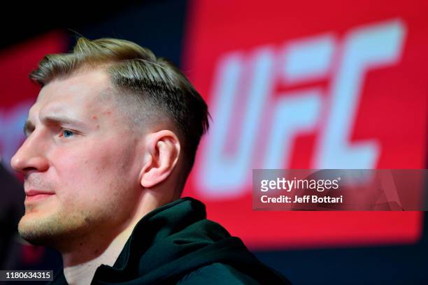 Alexander Volkov of Russia interacts with media during UFC Fight Night Ultimate Media Day at Arbat Hall on November 7, 2019 in Moscow, Russia.