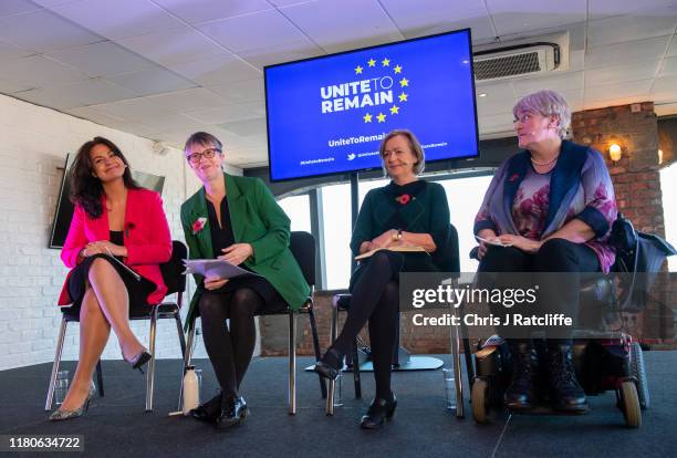 Liberal Democrats politician Heidi Allen with Green Party MEP Molly Scott Cato, Plaid Cymru MP Liz Saville-Roberts and President of the UK Liberal...