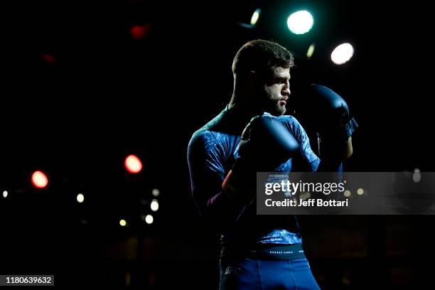 Calvin Kattar holds an open training session for fans and media during UFC Fight Night open workouts at Arbat Hall on November 6, 2019 in Moscow,...