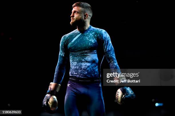 Calvin Kattar holds an open training session for fans and media during UFC Fight Night open workouts at Arbat Hall on November 6, 2019 in Moscow,...