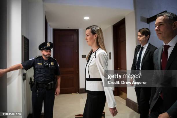 Jennifer Williams, an aide to Vice President Mike Pence, arrives for a deposition with the House Intelligence, Foreign Affairs and Oversight...