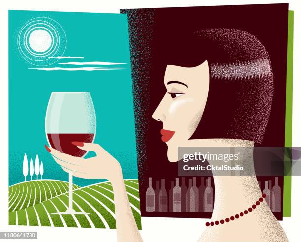 ワイングラスを持つ女性 - エアブラシ点のイラスト素材／クリップアート素材／マンガ素材／アイコン素材