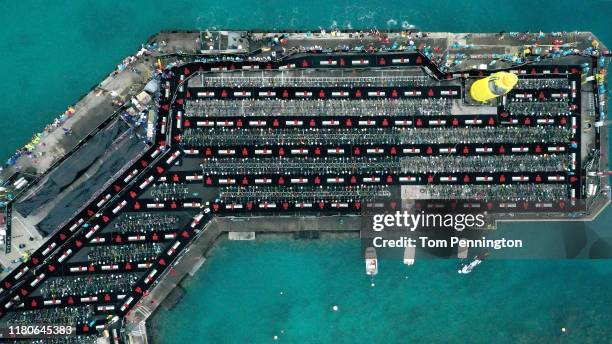 General view of the transition area in the Ironman World Championships on October 12, 2019 in Kailua Kona, Hawaii.