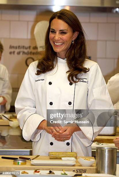 Catherine, Duchess of Cambridge attends a cooking workshop and reception at the Institut De Tourisme et d'hotellerie du Quebec on day 3 of the Royal...