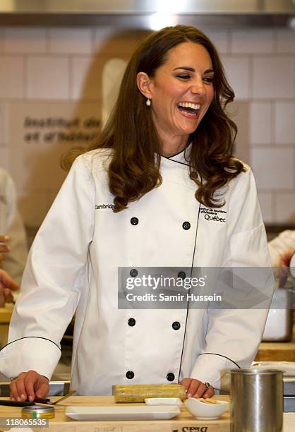 Catherine, Duchess of Cambridge attends a cooking workshop and reception at the Institut De Tourisme et d'hotellerie du Quebec on day 3 of the Royal...