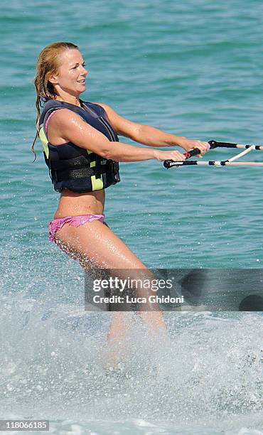 Geri Halliwell is seen waterskiing on July 3, 2011 in Porto Cervo, Italy.