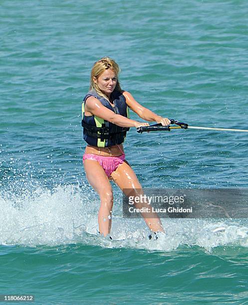 Geri Halliwell is seen waterskiing on July 3, 2011 in Porto Cervo, Italy.