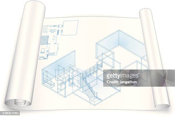 architectural blueprint - rolled up stock illustrations