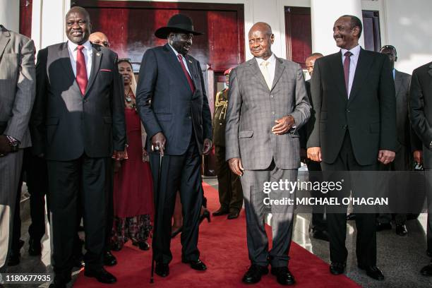 South Sudan's President Salva Kiir , South Sudan's opposition leader Riek Machar , Uganda's President Yoweri Museveni and President of Sudan's...