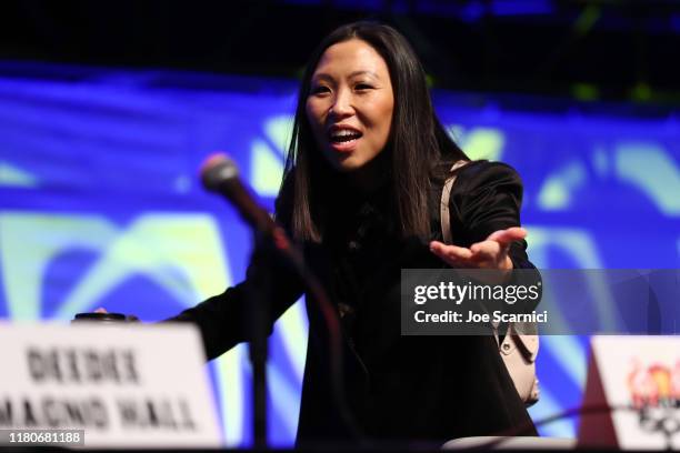 Shelby Rabara speaks onstage during the Steven Universe Panel at 2019 Los Angeles Comic-Con at Los Angeles Convention Center on October 12, 2019 in...