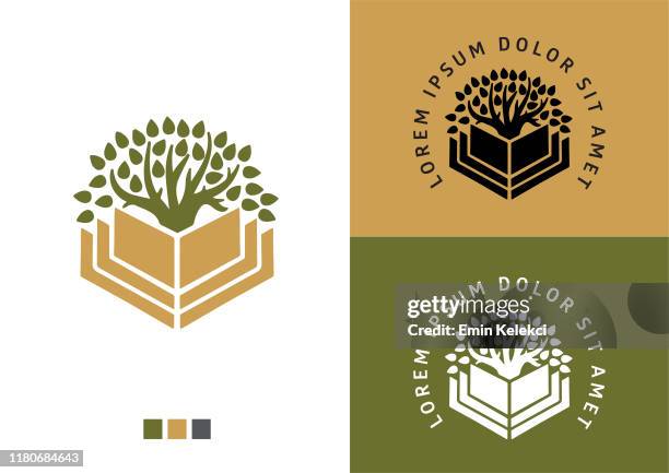 tree and book logo - education logo stock illustrations