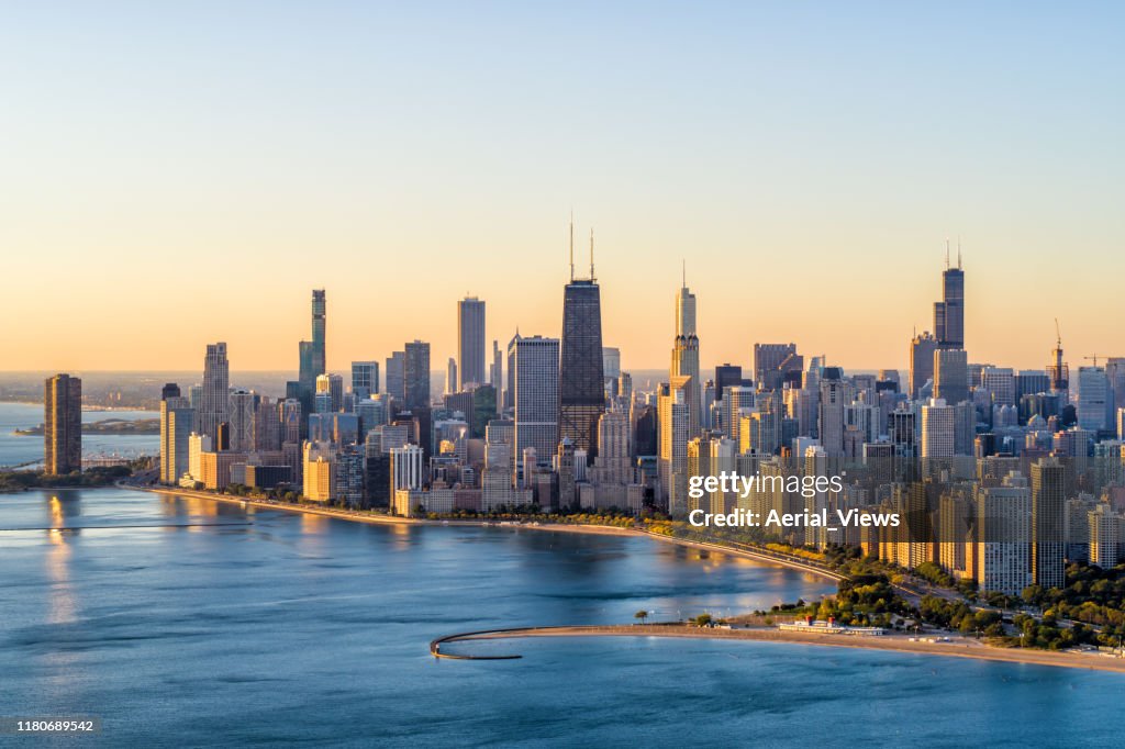 Chicago Aerial Cityscape en Sunrise