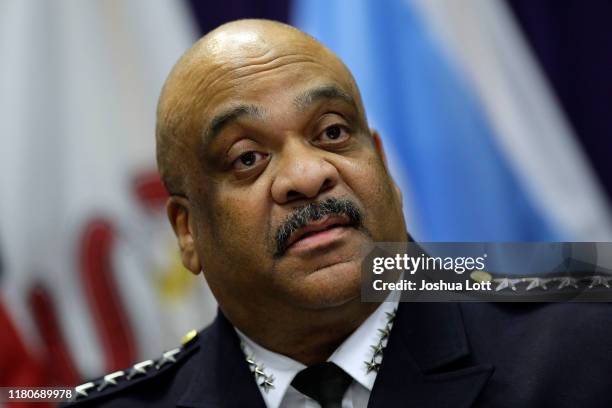 Chicago Police Department Superintendent Eddie Johnson announces his retirement during a news conference at the Chicago Police Department's...