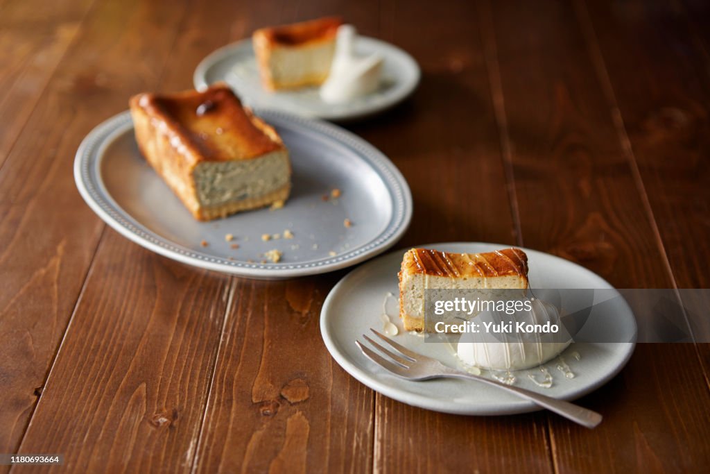 Gorgonzola cheese tart cut for two.