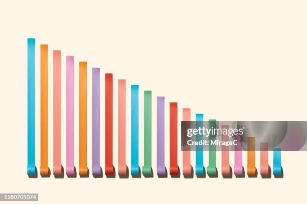 reduction bar chart made of paper rolls - reduce stock pictures, royalty-free photos & images