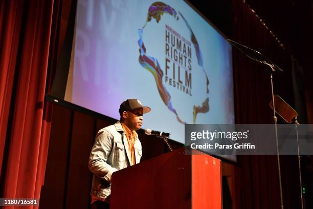 Filmmaker Stefon Bristol speaks onstage during 1st Annual Morehouse College Human Rights Film Festival Awards Ceremony at Ray Charles Performing Arts...