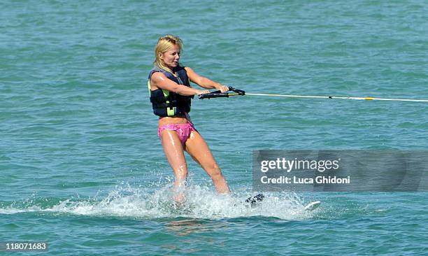 Geri Halliwell is seen waterskiing on July 3, 2011 in Porto Cervo, Italy.