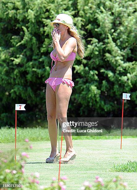 Geri Halliwell is seen golfing on July 3, 2011 in Porto Cervo, Italy.