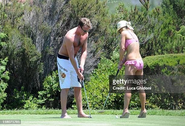 Henry Beckwith and Geri Halliwell are seen golfing on July 3, 2011 in Porto Cervo, Italy.