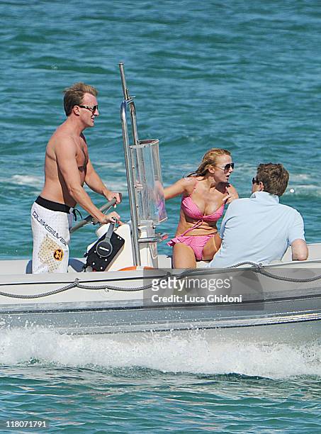 Henry Beckwith and Geri Halliwell are seen on July 3, 2011 in Porto Cervo, Italy.