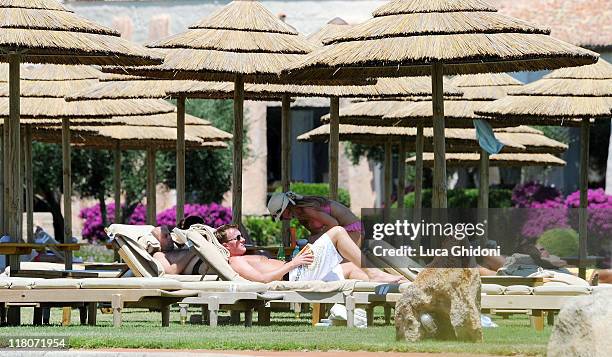 Henry Beckwith and Geri Halliwell are seen on July 3, 2011 in Porto Cervo, Italy.