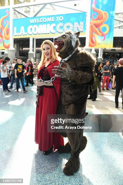 Cosplayers Terrah Vazquez as Little Red Riding Hood and Tony Vazquez as The Big Bad Wolf at 2019 Los Angeles Comic-Con at Los Angeles Convention...