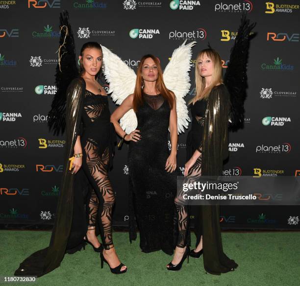 Jessica Webber, Jenae Alt and Kelly Pantaleoni arrive at the First Budtender Awards at Light Nightclub at Mandalay Bay Hotel and Casino on October...