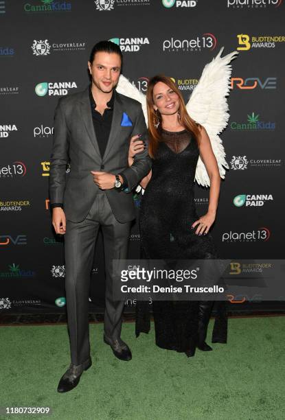 Misha Crosby and Jenae Alt arrive at the First Budtender Awards at Light Nightclub at Mandalay Bay Hotel and Casino on October 12, 2019 in Las Vegas,...