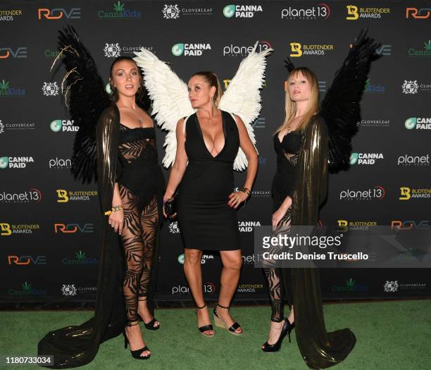 Jessica Webber and Kelly Pantaleoni arrive at the First Budtender Awards at Light Nightclub at Mandalay Bay Hotel and Casino on October 12, 2019 in...