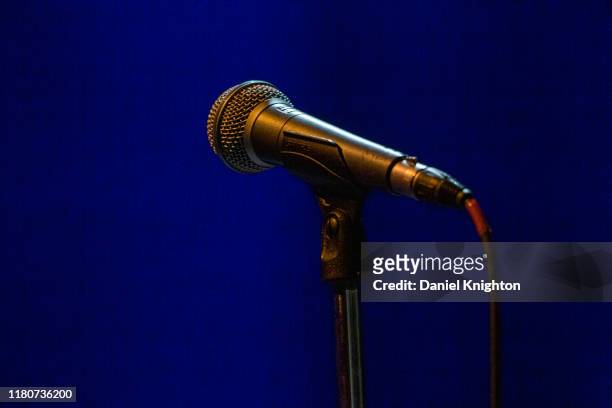 General view of a microphone on stage at California Center For The Arts on October 12, 2019 in Escondido, California.