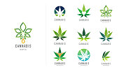 Cannabis leaf, medical marijuana, CBD oil, symbol and logo. Vector design