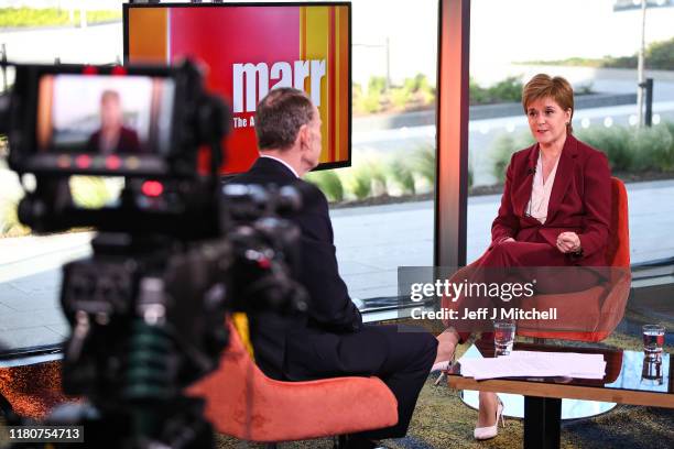 First Minister of Scotland Nicola Sturgeon, appears on the Andrew Marr show on October 13, 2019 in Aberdeen, Scotland. Speaking ahead of the SNP’s...