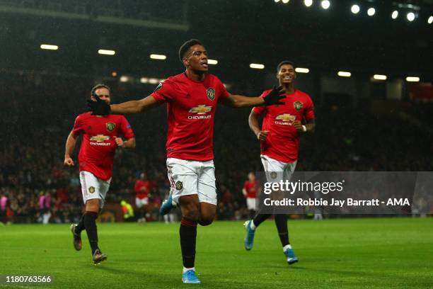 Anthony Martial of Manchester United celebrates after scoring a goal to make it 2-0 during the UEFA Europa League group L match between Manchester...