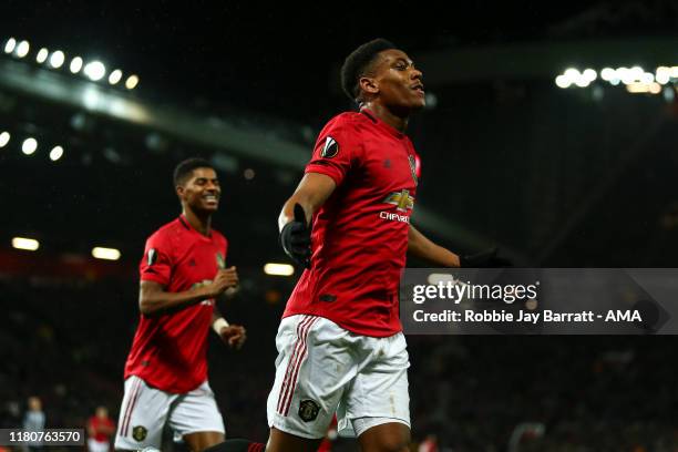 Anthony Martial of Manchester United celebrates after scoring a goal to make it 2-0 during the UEFA Europa League group L match between Manchester...