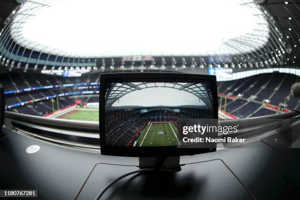 General view inside the stadium of a television screen showing the stadium ahead of the NFL game between Carolina Panthers and Tampa Bay Buccaneers...