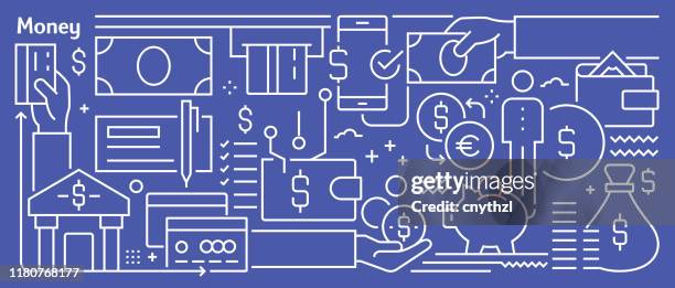 vector money related banner design in trendy linear style. line art style abstract pattern for web page, banner, presentation - money background stock illustrations