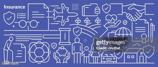vector insurance related banner design in trendy linear style. line art style abstract pattern for web page, banner, presentation - abstract family background stock illustrations