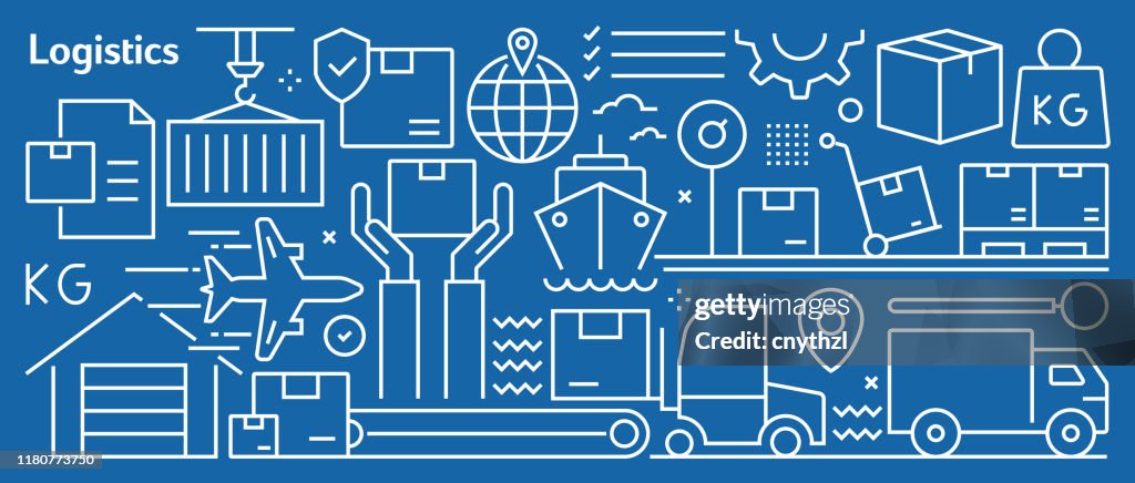 Vector Logistics Related Banner Design in Trendy Linear Style. Line Art Style Abstract Pattern for Web Page, Banner, Presentation