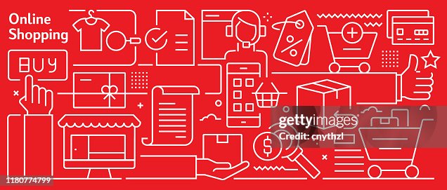 Vector Online Shopping Banner Design In Trendy Linear Style Line