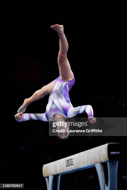 Anne-Marie Padurariu of Canada competes in Women's Balance beam Final during day 10 of the 49th FIG Artistic Gymnastics World Championships at...