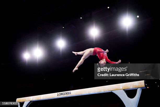 Kara Eaker of The United States competes in Women's Balance beam Final during day 10 of the 49th FIG Artistic Gymnastics World Championships at...