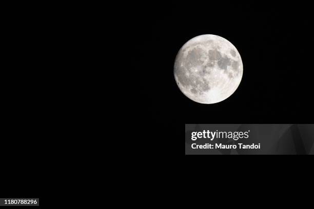 low angle view of moon against clear sky at night - mauro tandoi 個照片及圖片檔