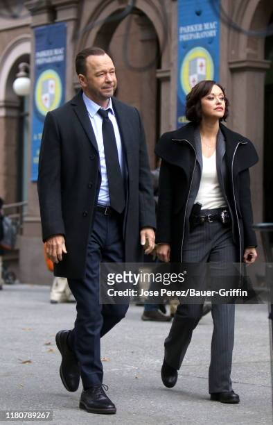 Donnie Wahlberg and Marisa Ramirez are seen on the set of "Blue Bloods" on November 07, 2019 in New York City.