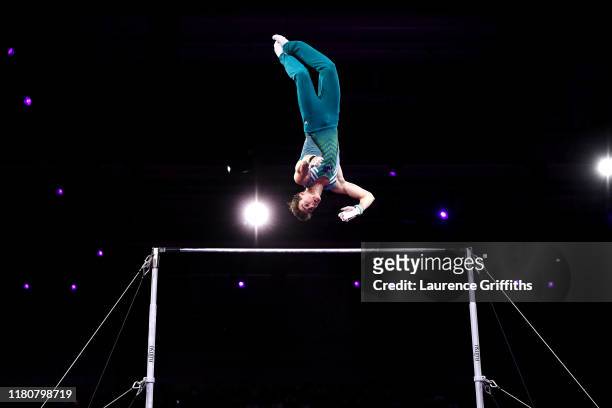 Tyson Bull of Australia competes in Men's Horizontal Bar Final during day 10 of the 49th FIG Artistic Gymnastics World Championships at...