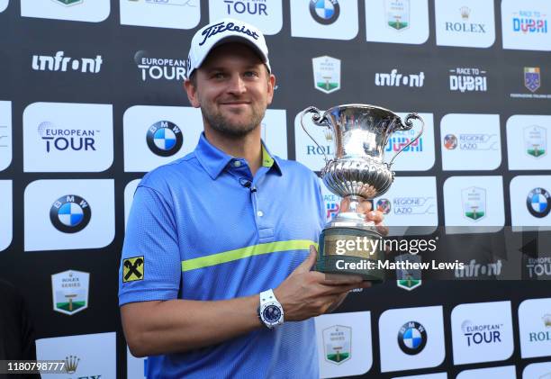 Bernd Wiesberger of Austria poses with the trophy following Day 4 of the Italian Open at Olgiata Golf Club on October 13, 2019 in Rome, Italy.